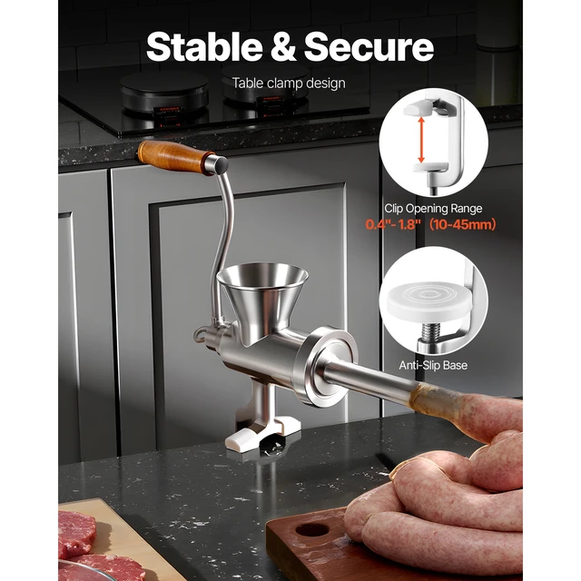 Alt view image 2 of 7 - Manual Meat Grinder, 304 Stainless Steel Hand Crank Meat Mincer with Steel Table Clamp, Sausage Stuffer with 2 Cutting Plates & 4 Sausage Tubes, Food Grinder for Beef Chili Pork Kitchen Tabletop