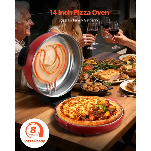 Alt view image 2 of 7 - Pizza Oven, 14 in Electric Pizza Maker, 1600W Electric Pizzas Cooker with Cordierite Stone, 5-Mode Temperature Control, Viewing Window for Precise Cooking, Heats up to 698 F, for Home Kitchen