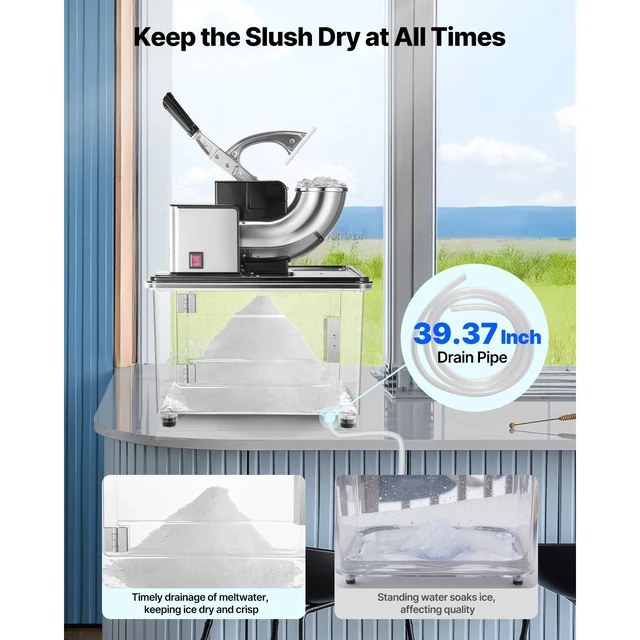 Alt view image 4 of 7 - Commercial Ice Crusher 661LBS/H, 350W Electric Snow Cone Machine with 4 Blades, 2000RPM Stainless Steel Shaved Ice Machine with 11 Gal Crushed-Ice Box, for Family Restaurants Bars, Black