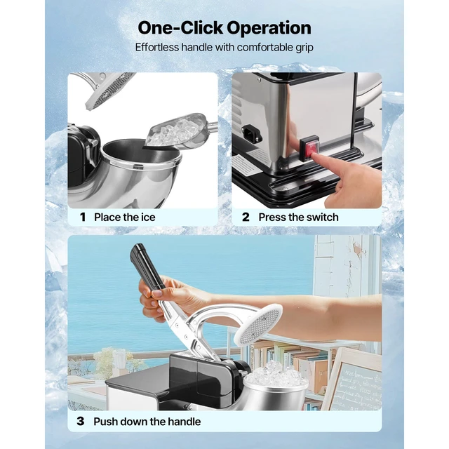 Alt view image 6 of 7 - Commercial Ice Crusher 661LBS/H, 350W Electric Snow Cone Machine with 4 Blades, 2000RPM Stainless Steel Shaved Ice Machine with 11 Gal Crushed-Ice Box, for Family Restaurants Bars, Black