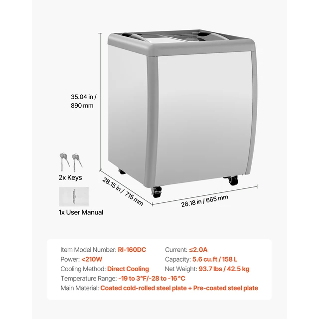 Alt view image 7 of 7 - Commercial Ice Cream Display Case, 5.6 Cu.ft Chest Freezer, Restaurant Gelato Dipping Cabinet Top Deep Freezer with Locking Casters, Sliding Glass Door, LED Lighting, Hold 4 Ice Cream Tubs