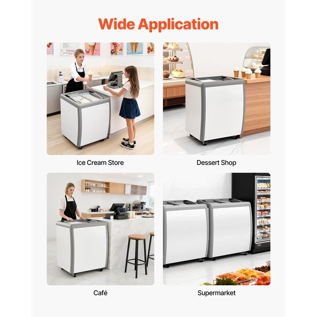 Alt view image 6 of 7 - Commercial Ice Cream Display Case, 5.6 Cu.ft Chest Freezer, Restaurant Gelato Dipping Cabinet Top Deep Freezer with Locking Casters, Sliding Glass Door, LED Lighting, Hold 4 Ice Cream Tubs