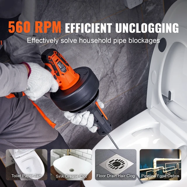 Alt view image 2 of 7 - 12V Electric Drain Auger, 25FT Cordless Plumbing Snake Auto Feed, Pipeline Snake Drain Clog Remover with Power Drill for 3/4"-2" Pipes, 2.0Ah Battery and Charger Included
