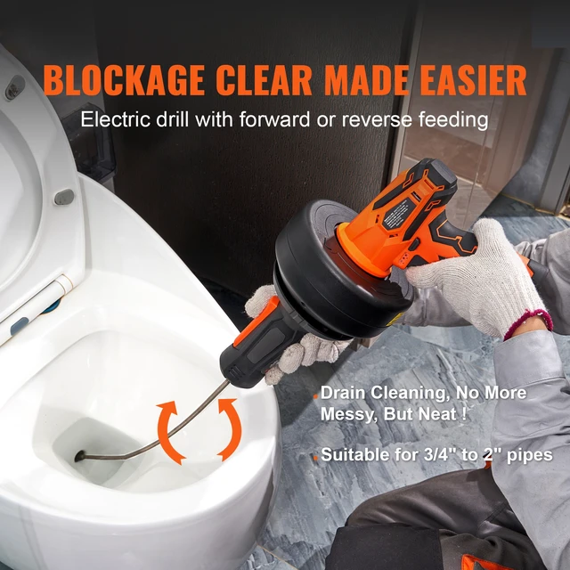 Alt view image 4 of 7 - 12V Electric Drain Auger, 25FT Cordless Plumbing Snake Auto Feed, Pipeline Snake Drain Clog Remover with Power Drill for 3/4"-2" Pipes, 2.0Ah Battery and Charger Included