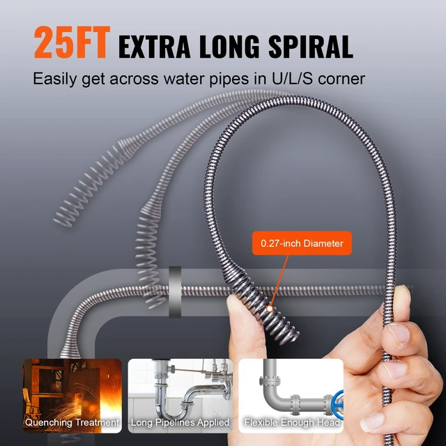 Alt view image 3 of 7 - 12V Electric Drain Auger, 25FT Cordless Plumbing Snake Auto Feed, Pipeline Snake Drain Clog Remover with Power Drill for 3/4"-2" Pipes, 2.0Ah Battery and Charger Included