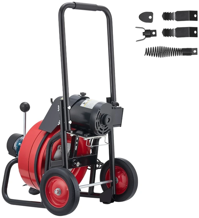 Main image of Drain Cleaner Machine 75 FT x 1/2 Inch, Auto Feed Sewer Snake Auger on Wheels, Portable Drain Cleaning Machine with 4 Cutters & Air-activated Foot Switch for 2" to 6" Pipes