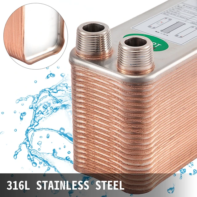 Alt view image 4 of 7 - Heat Exchanger 3\"x7.5\" 40 Plates Brazed Plate Heat Exchanger 316L 3/4\" MPT Heat Exchanger B3-12A Beer Wort Chiller for Hydronic Heating