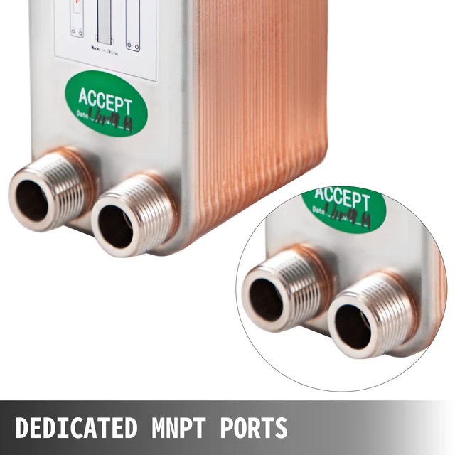 Alt view image 5 of 7 - Heat Exchanger 3\"x7.5\" 40 Plates Brazed Plate Heat Exchanger 316L 3/4\" MPT Heat Exchanger B3-12A Beer Wort Chiller for Hydronic Heating