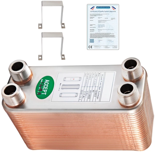 Main image of Heat Exchanger 3\"x7.5\" 40 Plates Brazed Plate Heat Exchanger 316L 3/4\" MPT Heat Exchanger B3-12A Beer Wort Chiller for Hydronic Heating