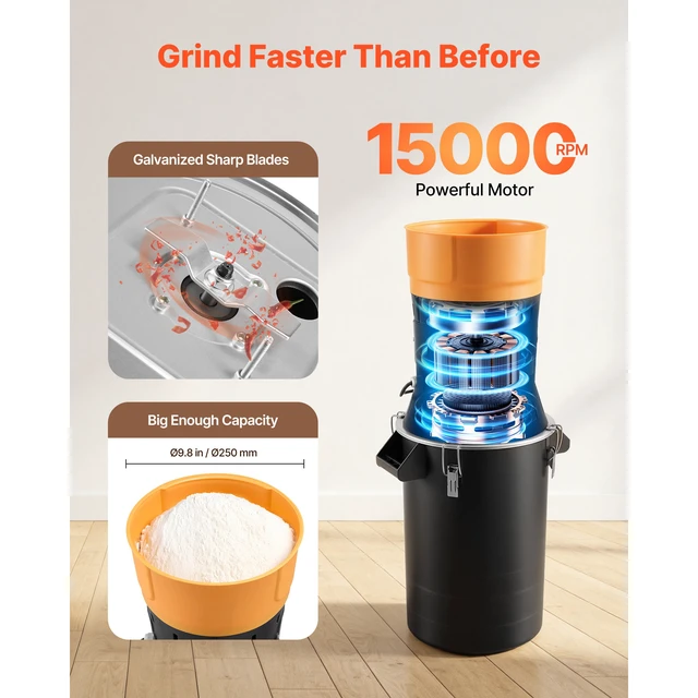 Alt view image 4 of 7 - Electric Grain Mill Grinder, 600W High Power Commercial Spice Grinder, 6.6 Gal Pulverizer Powder Machine with Galvanized Sharp Blades, for Dry Grains, Spices, Cereals, Coffee, Corn & Pepper