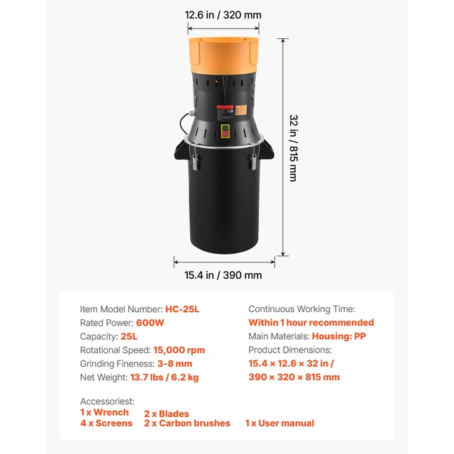 Alt view image 7 of 7 - Electric Grain Mill Grinder, 600W High Power Commercial Spice Grinder, 6.6 Gal Pulverizer Powder Machine with Galvanized Sharp Blades, for Dry Grains, Spices, Cereals, Coffee, Corn & Pepper