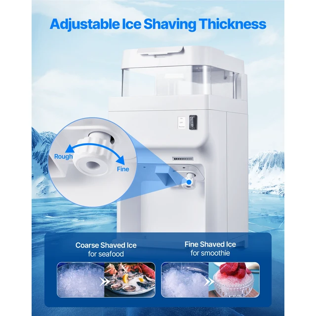 Alt view image 3 of 7 - Commercial Ice Shaver Crusher, 220lbs Per Hour Electric Snow Cone Maker with 8L Ice Cube Box, 350W 1500RPM Tabletop Shaved Ice Machine for Parties Events Bar, Home and Commercial Use (White)