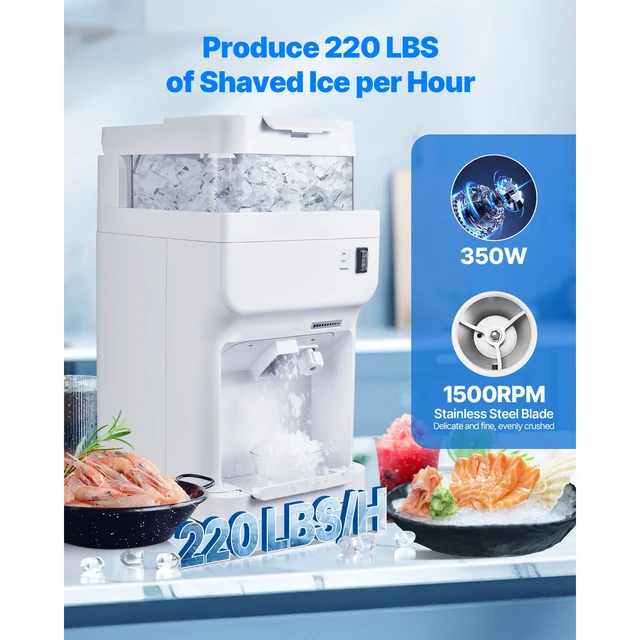 Alt view image 2 of 7 - Commercial Ice Shaver Crusher, 220lbs Per Hour Electric Snow Cone Maker with 8L Ice Cube Box, 350W 1500RPM Tabletop Shaved Ice Machine for Parties Events Bar, Home and Commercial Use (White)