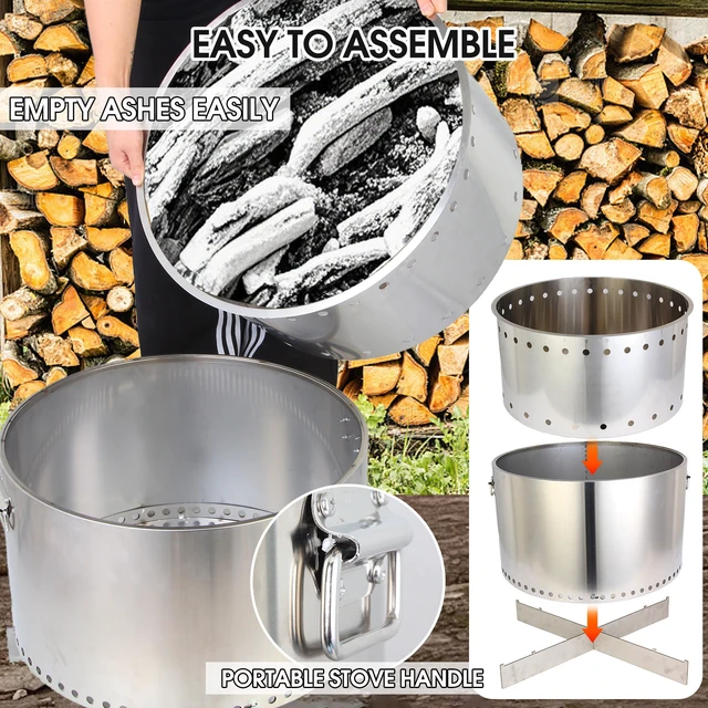 Alt view image 4 of 5 - 27-inch smokeless stove with a handle, a cross base, a fire-gathering plate and a storage bag