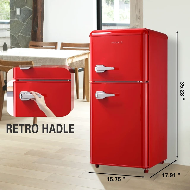 Alt view image 3 of 7 - 3.5Cu.Ft Compact Refrigerator Mini Fridge with Freezer, Small Refrigerator with 2 Door, 7 Level Thermostat Removable Shelves for Kitchen, Dorm, Apartment, Bar, Office, Red