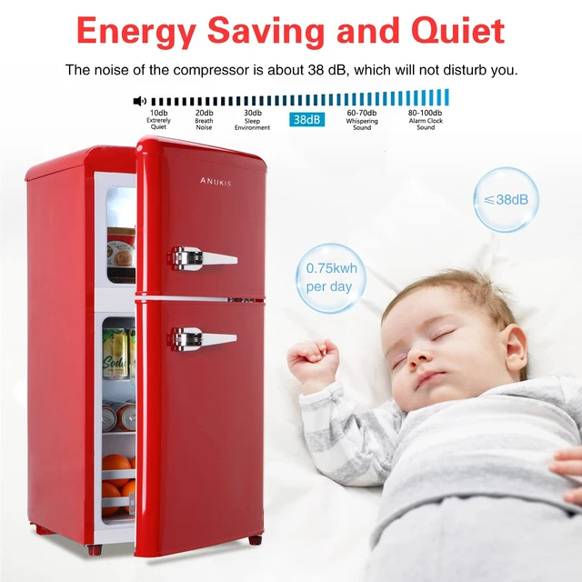 Alt view image 4 of 7 - 3.5Cu.Ft Compact Refrigerator Mini Fridge with Freezer, Small Refrigerator with 2 Door, 7 Level Thermostat Removable Shelves for Kitchen, Dorm, Apartment, Bar, Office, Red