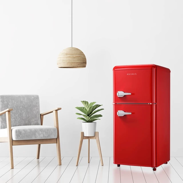 Alt view image 5 of 7 - 3.5Cu.Ft Compact Refrigerator Mini Fridge with Freezer, Small Refrigerator with 2 Door, 7 Level Thermostat Removable Shelves for Kitchen, Dorm, Apartment, Bar, Office, Red