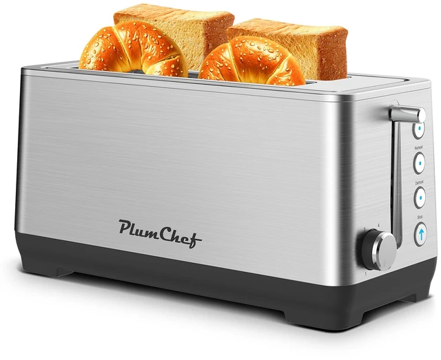 Main image of 4-Slice Extra Wide Long Slot Toaster ,Stainless Steel , Removable Crumb Tray, 6 Browning Settings & Bagel/Defrost/Reheat Functions,stainless steel 1500W