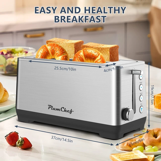Alt view image 2 of 7 - 4-Slice Extra Wide Long Slot Toaster ,Stainless Steel , Removable Crumb Tray, 6 Browning Settings & Bagel/Defrost/Reheat Functions,stainless steel 1500W