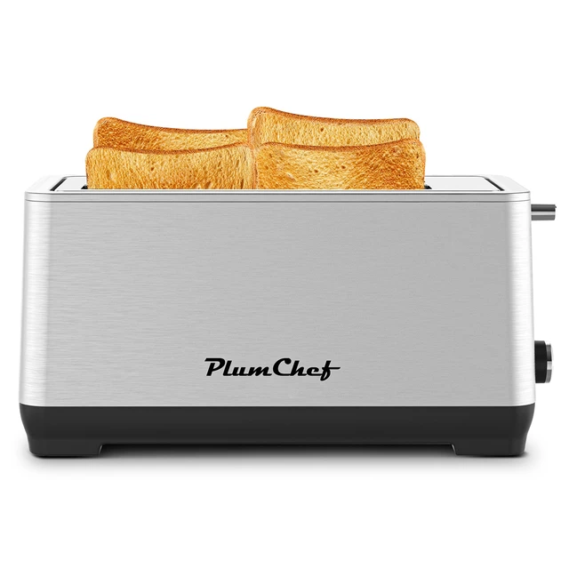 Alt view image 3 of 7 - 4-Slice Extra Wide Long Slot Toaster ,Stainless Steel , Removable Crumb Tray, 6 Browning Settings & Bagel/Defrost/Reheat Functions,stainless steel 1500W