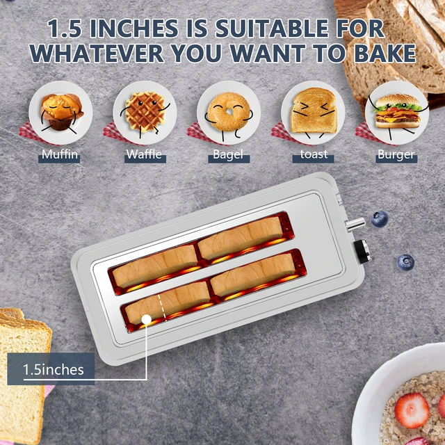 Alt view image 6 of 7 - 4-Slice Extra Wide Long Slot Toaster ,Stainless Steel , Removable Crumb Tray, 6 Browning Settings & Bagel/Defrost/Reheat Functions,stainless steel 1500W