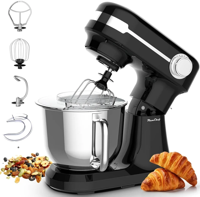 Main image of Plum Chef 5.5QT Electric Stand Mixer, 12-Speed Tilt-Head Food Mixer, Dough Mixer with Dishwasher Safe Stainless Steel Bowl, Dough Hook, Flat Beater, Whisk, Splash Guard, Black