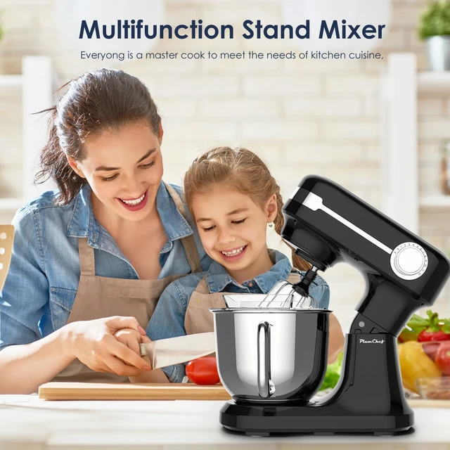 Alt view image 3 of 7 - Plum Chef 5.5QT Electric Stand Mixer, 12-Speed Tilt-Head Food Mixer, Dough Mixer with Dishwasher Safe Stainless Steel Bowl, Dough Hook, Flat Beater, Whisk, Splash Guard, Black