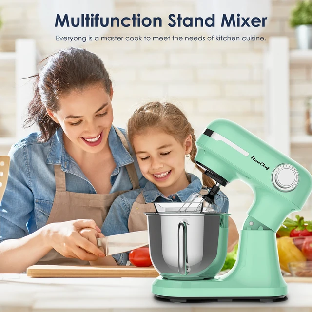 Alt view image 4 of 7 - 5.5QT/4.5QT Dual Bowls Electric Stand Mixer, 12-Speed Tilt-Head Food Mixer, 350W Dough Mixer with Dishwasher Safe Stainless Steel Bowls, Dough Hook, Flat Beater, Whisk, Splash Guard, Mint Green