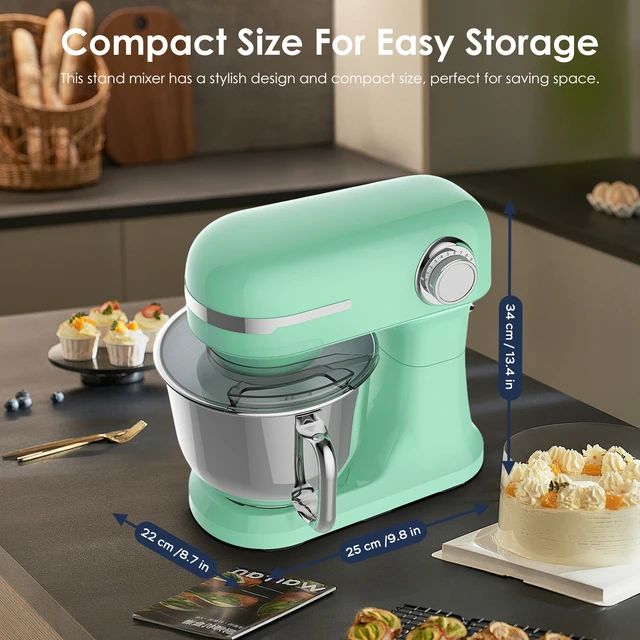 Alt view image 3 of 7 - 5.5QT/4.5QT Dual Bowls Electric Stand Mixer, 12-Speed Tilt-Head Food Mixer, 350W Dough Mixer with Dishwasher Safe Stainless Steel Bowls, Dough Hook, Flat Beater, Whisk, Splash Guard, Mint Green
