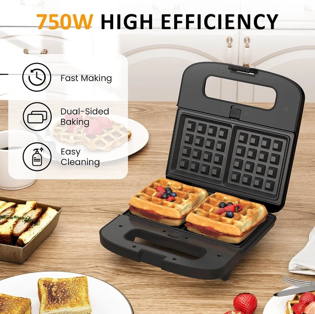Alt view image 4 of 7 - 3 in 1 Electric Sandwich Maker with Removable Nonstick Plates - 800W,Black