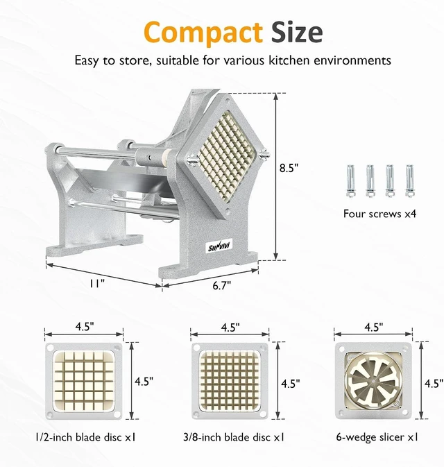 Alt view image 2 of 7 - Commercial French Fry Cutter, Heavy Duty Potato Slicer with 3 Replaceable blades (1/2, 3/8 Inch, 6-wedge Slicer), Professional Fries Cutter for Restaurant & Home Kitchen, Stainless Steel