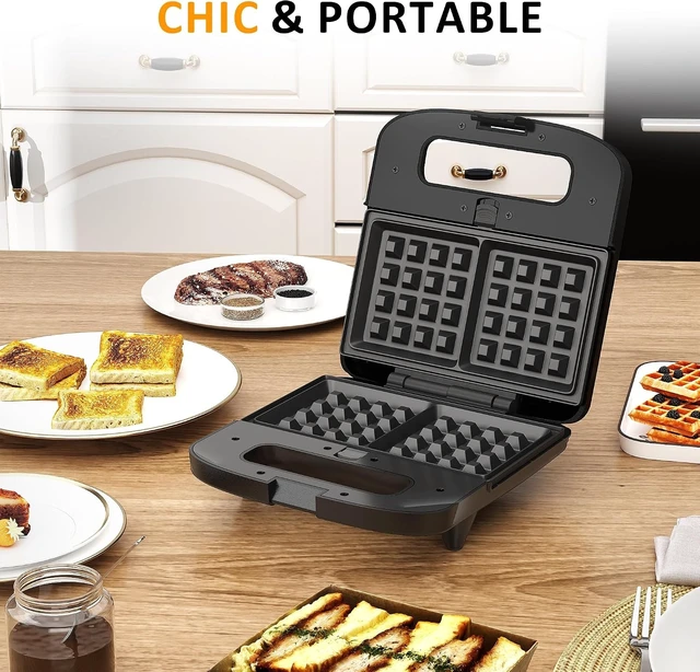 Alt view image 6 of 7 - 3 in 1 Electric Sandwich Maker with Removable Nonstick Plates - 800W,Black