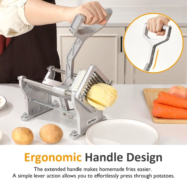 Alt view image 6 of 7 - Commercial French Fry Cutter, Heavy Duty Potato Slicer with 3 Replaceable blades (1/2, 3/8 Inch, 6-wedge Slicer), Professional Fries Cutter for Restaurant & Home Kitchen, Stainless Steel