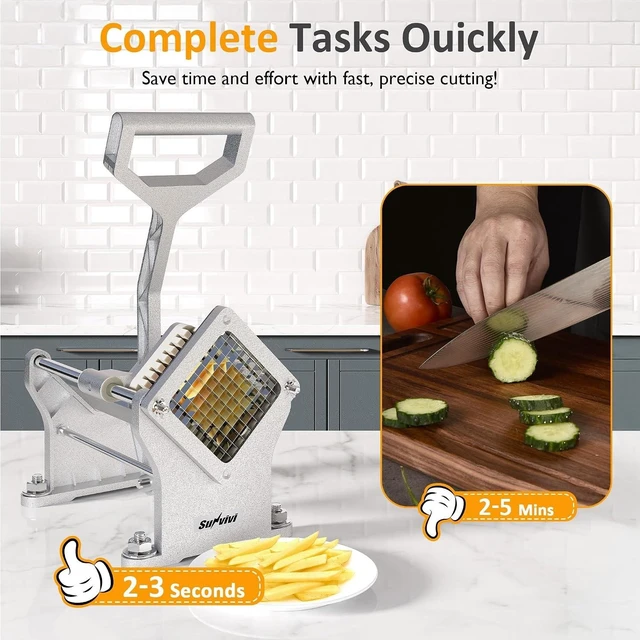 Alt view image 5 of 7 - Commercial French Fry Cutter, Heavy Duty Potato Slicer with 3 Replaceable blades (1/2, 3/8 Inch, 6-wedge Slicer), Professional Fries Cutter for Restaurant & Home Kitchen, Stainless Steel