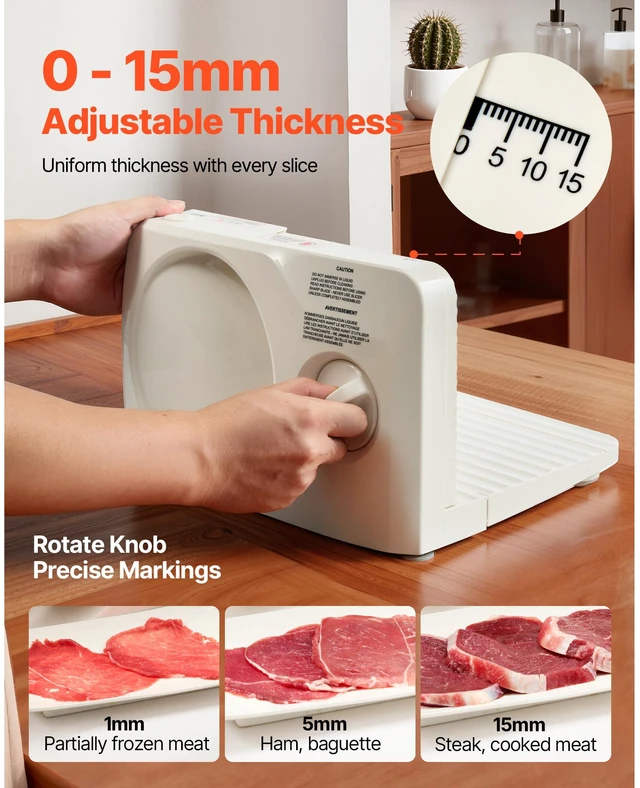 Alt view image 4 of 7 - Meat Slicer, 6.7" Foldable Electric Cutter with Dual Security Lock, 0-0.59" Adjustable Thickness, Easy to Clean, 180W Home Food-Slicer for Frozen Meat, Ham, Baguett, Steak