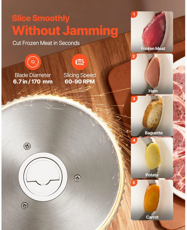Alt view image 3 of 7 - Meat Slicer, 6.7" Foldable Electric Cutter with Dual Security Lock, 0-0.59" Adjustable Thickness, Easy to Clean, 180W Home Food-Slicer for Frozen Meat, Ham, Baguett, Steak