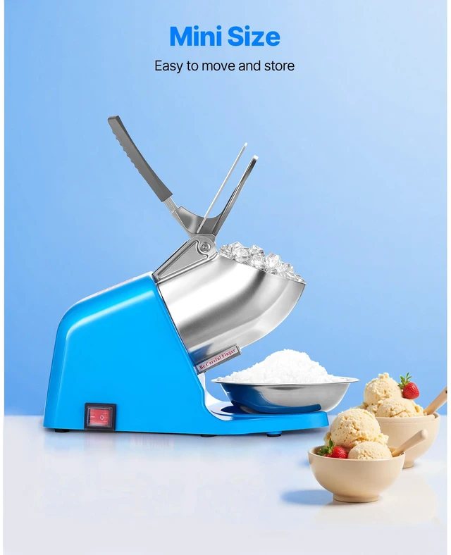 Alt view image 3 of 7 - Ice Crusher Machine, 286lbs Per Hour Electric 4 Blades Snow Cone Maker, Stainless Steel Shaved Ice Machine with Bowl and Cover, 300W 2000RPM Ice-Shaver for Home and Commercial Use, Blue