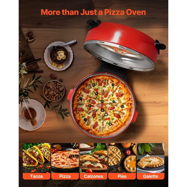 Alt view image 5 of 7 - Pizza Oven, 14 in Electric Pizza Maker, 1600W Electric Pizzas Cooker with Cordierite Stone, 5-Mode Temperature Control, Viewing Window for Precise Cooking, Heats up to 698 F, for Home Kitchen