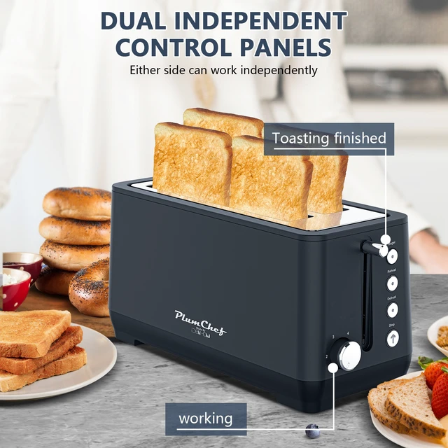 Alt view image 3 of 7 - 4-Slice Toaster, Extra Wide Long Slot Toaster with Warming Rack, 6 Browning Settings, Bagel/Defrost/Reheat Functions, Removable Crumb Tray, Stainless Steel Housing 1500W, Matte Blue