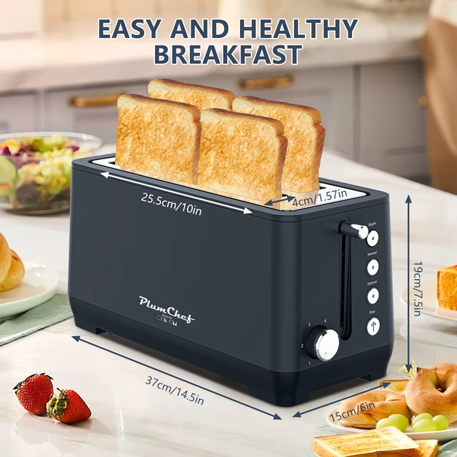 Alt view image 7 of 7 - 4-Slice Toaster, Extra Wide Long Slot Toaster with Warming Rack, 6 Browning Settings, Bagel/Defrost/Reheat Functions, Removable Crumb Tray, Stainless Steel Housing 1500W, Matte Blue