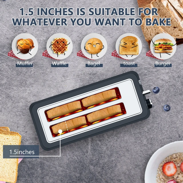 Alt view image 6 of 7 - 4-Slice Toaster, Extra Wide Long Slot Toaster with Warming Rack, 6 Browning Settings, Bagel/Defrost/Reheat Functions, Removable Crumb Tray, Stainless Steel Housing 1500W, Matte Blue