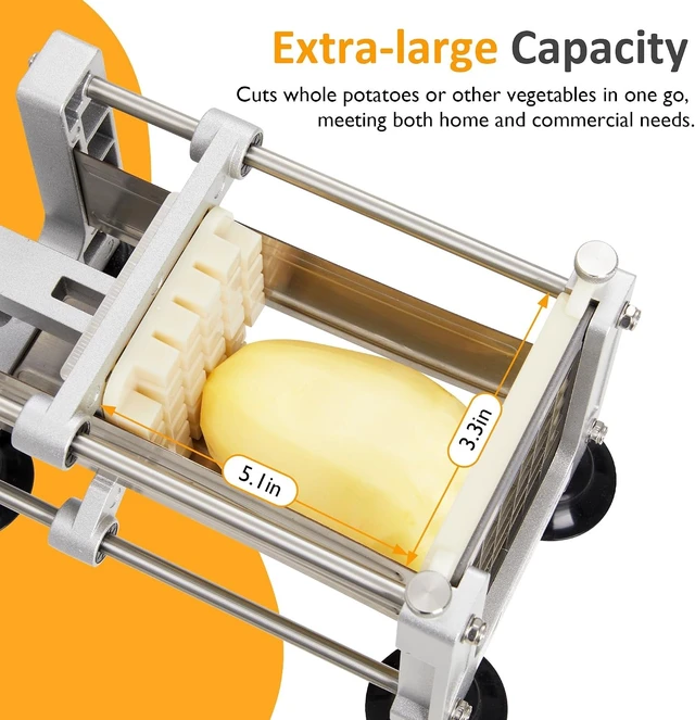 Alt view image 4 of 7 - French Fry Cutter Stainless Steel Potato Slicer : with 2 Replaceable blades (1/2 & 3/8 Inch), Professional Fries Cutter for Potatoes, Carrots, Cucumber, Onion, Yam