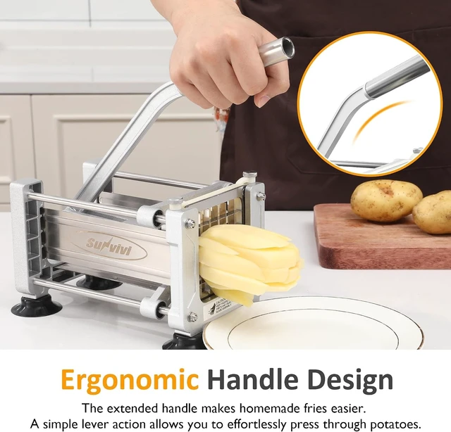 Alt view image 7 of 7 - French Fry Cutter Stainless Steel Potato Slicer : with 2 Replaceable blades (1/2 & 3/8 Inch), Professional Fries Cutter for Potatoes, Carrots, Cucumber, Onion, Yam