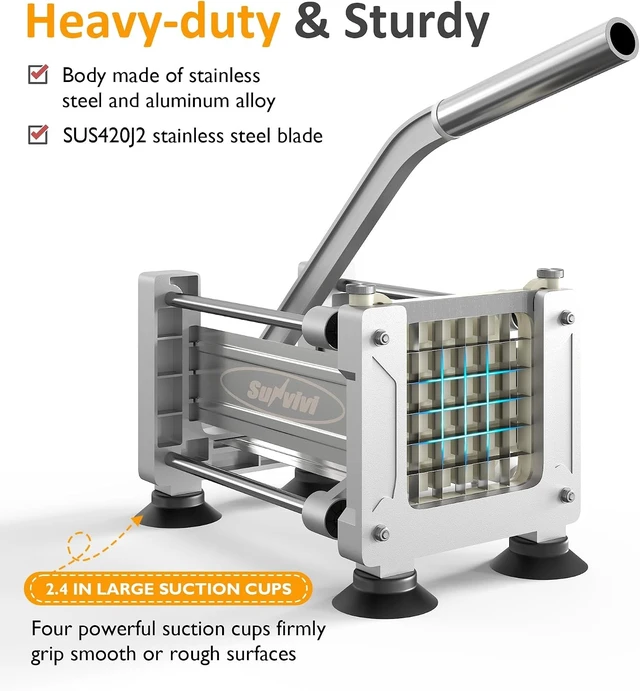 Alt view image 6 of 7 - French Fry Cutter Stainless Steel Potato Slicer : with 2 Replaceable blades (1/2 & 3/8 Inch), Professional Fries Cutter for Potatoes, Carrots, Cucumber, Onion, Yam