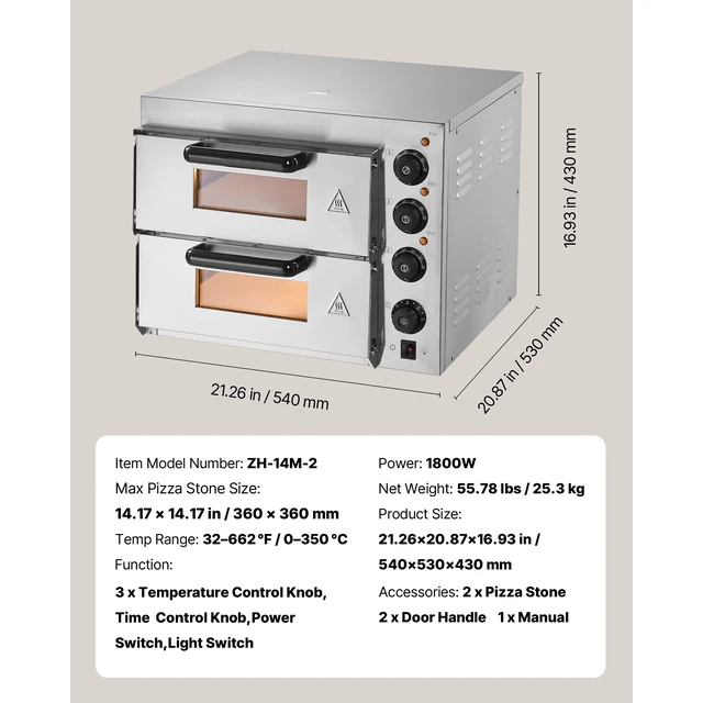Alt view image 7 of 7 - Commercial Countertop Pizza Oven Electric Pizza Oven for 14" Pizza Indoor