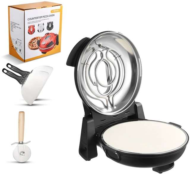 Main image of Pizza Oven, 12 in Electric Pizza Maker, 1200W Electric Pizzas Cooker with Cordierite Stone, 5-Mode Temperature Control, Viewing Window for Precise Cooking, Heats up to 788 F, for Home (Black)