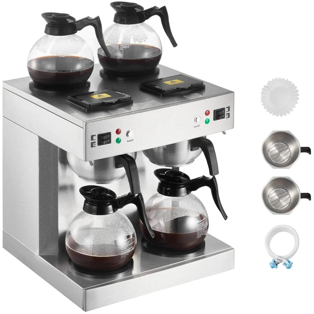 Main image of Commercial Drip Coffee Maker, 24 Cups Coffee-Maker Machine with 4 Glass Carafes and 4 Decanter Warmer Plates, Stainless Steel Dual-Head Coffee Brewer, for Restaurant, Office, Coffee Shop & Home
