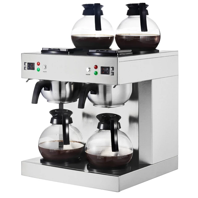 Alt view image 4 of 7 - Commercial Drip Coffee Maker, 24 Cups Coffee-Maker Machine with 4 Glass Carafes and 4 Decanter Warmer Plates, Stainless Steel Dual-Head Coffee Brewer, for Restaurant, Office, Coffee Shop & Home