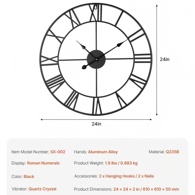 Alt view image 6 of 6 - Wall Clock Alarm Clock 24 in Roman Numerals Battery Operated Silent Clocks for Living Room