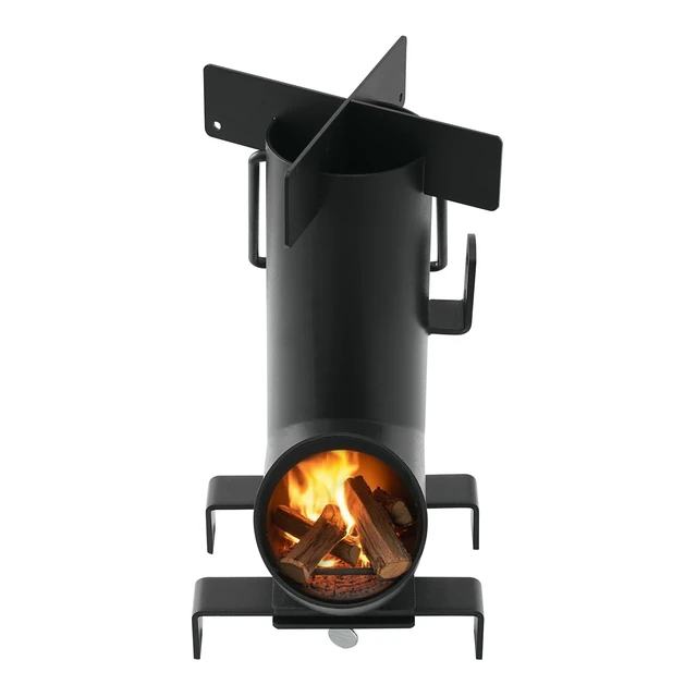 Alt view image 2 of 7 - Camping Rocket Stove, Wood Burning Portable Rocket Stove with Carrying Bag for Backpacking, Carbon Steel, Burn Wood, Twigs or Sticks for Outdoor Cooking, Backyard, Camp Cooking, Heating, Black